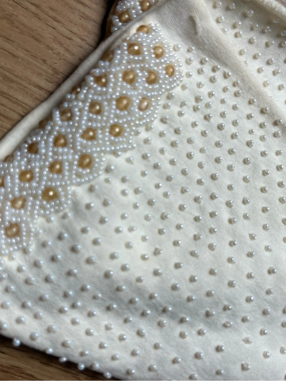 Exquisite vintage hand-beaded long formal gloves, 100% Double Cotton